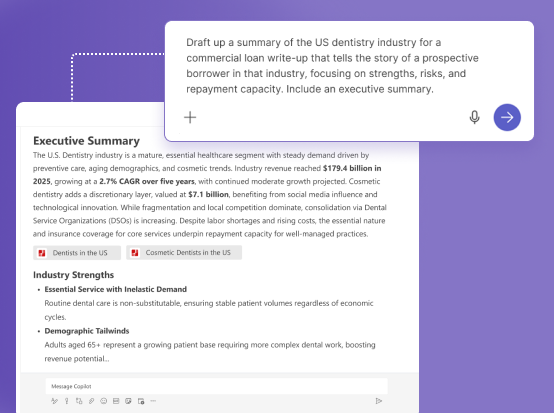 Screen showing a IBISWorld data with AI content
